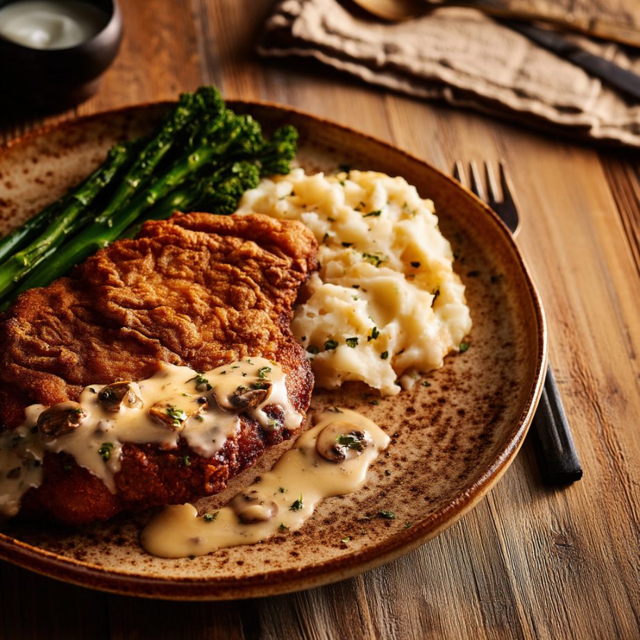 Chicken fried steak with country gravy and two sides